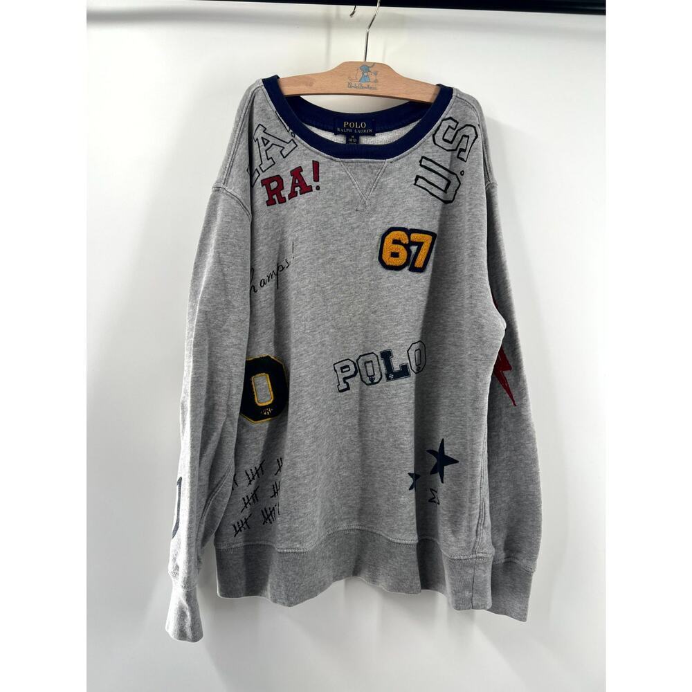 Polo Ralph Lauren Boy’s Grey Print Round Neck Pullover Sweatshirt Size Medium